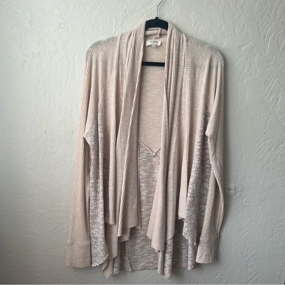Umgee Cream stripped Mixmedia Longsleeve Cardigan size M